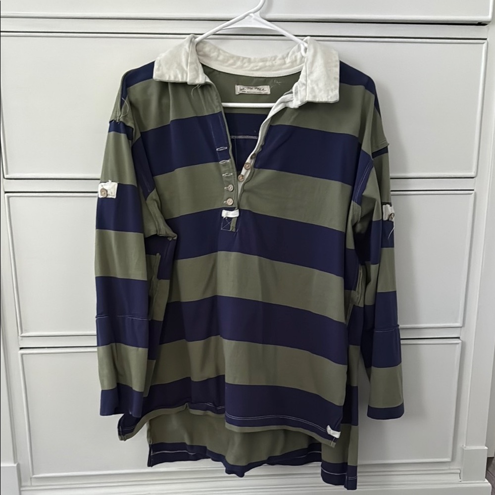 We The Free Olive and Navy Striped Shirt